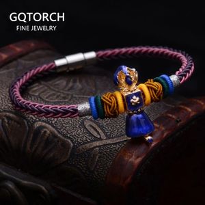 Bracelet bouddhiste tibétain en corde porte-bonheur, nœuds faits à la main, avec breloque pilon Vajry, fermoir magnétique, 8 brins tressés, 240305