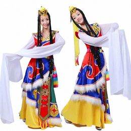 Tibetaanse Dans Kostuum Kostuum Vrouwelijke Tibetaanse Lg Witte Zijden Mouwen Kostuum Minderheid Dans L1Mb #