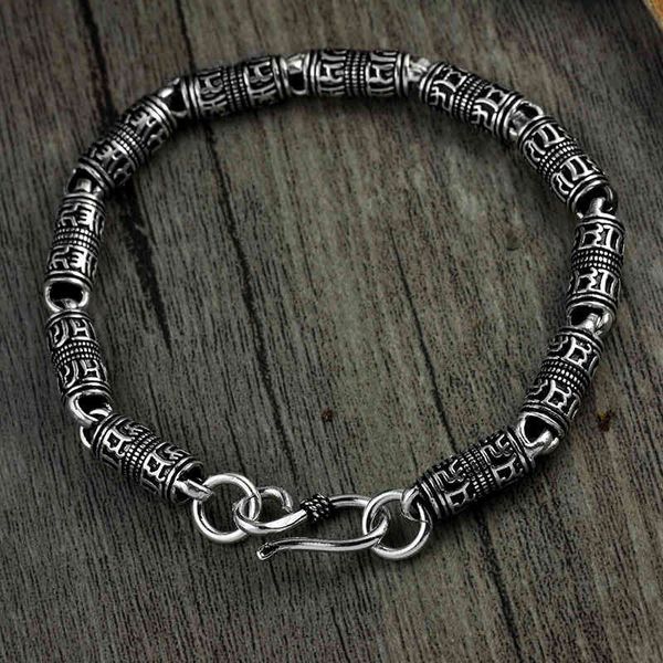 Mantra tibetano Real puro 925 cadenas de plata esterlina para hombres Om Mani Padme Hum con símbolo de paz pulsera para hombre 2017