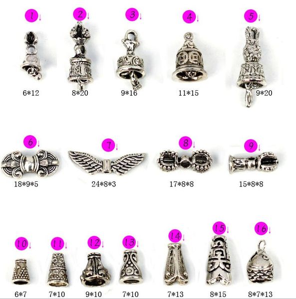 Breloques tibétaines en argent, adaptées au bracelet, pilon Vajra, écriture bouddhiste, cloche, résultats de bijoux