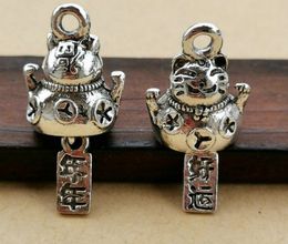 Тибетский серебряный кулон-колокольчик Lucky Cat, декоративные металлические украшения ручной работы, сделай сам, аксессуары из сплава g44t