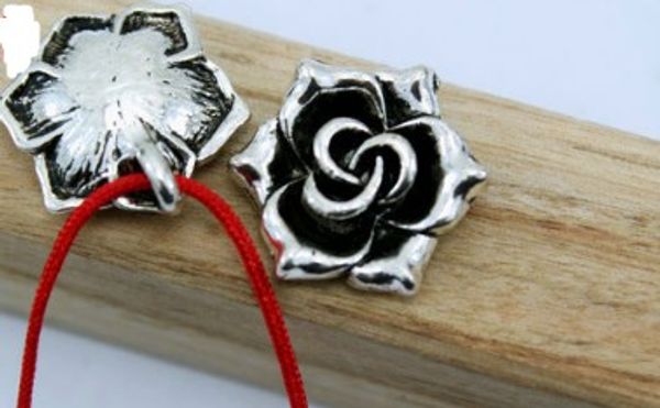 Pendentif à fleurs de rose argenté tibétaine à la main décorative en métal bricolage bijoux accessoires fhg45