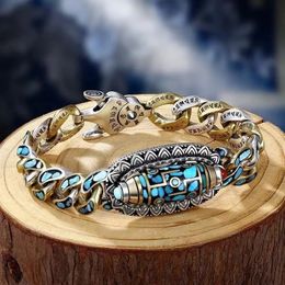 Tibetaans Zilver SixCharacter Mantra Armbanden 182022CM Retro Blauw Kleurrijke Ketting Festival Heren Feestsieraden Prachtig Cadeau 240105