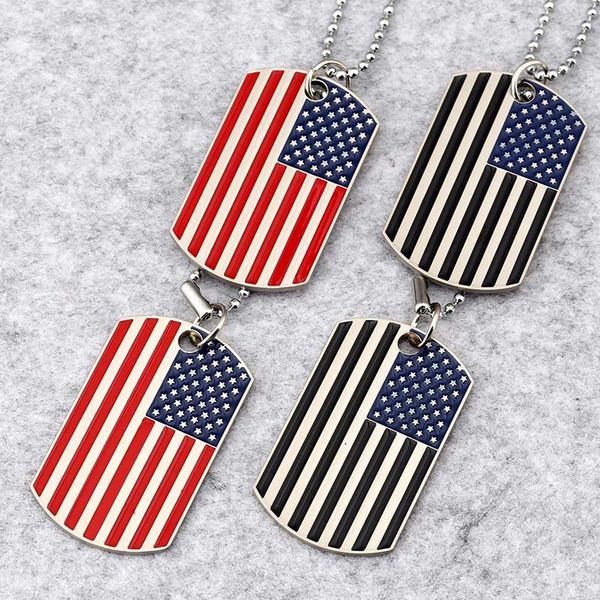 Tide Brand Bandera Nacional Americana Tarjeta Militar Doble Ejército EE. UU. Etiqueta de Perro Collar Colgante Hip Hop Hombres Mujeres Acero Inoxidable 316L Joyería Punk