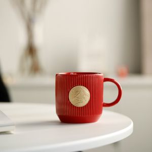Tide Drinkware keramische koffiekop gestreepte koperen stempelbeker Melk beker verticale korrel mok aanpasbare logochinese eenvoudige koffiebek cadeaubonist