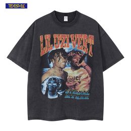 Camiseta TIDESHEC para hombre, ropa de calle, camiseta informal de algodón con gráficos de Lil Uzi Vert lavada Vintage, camiseta de verano 220520