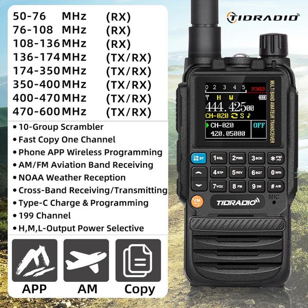 Tidradio H3 Walkie Talkie Phone App Programación inalámbrica Dual PTT Air Band Long Rango Radio USB Typec Cabe Cargo 240326