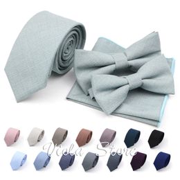 Tie Clips Bamboevezel Zandgrijs Stoffig Groen Roze Blauw Anti rimpel Effen 6cm Bowtie Hankie Set Mannen Kid Pak Das Accessoire Top 230704