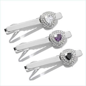 Pinces à cravate cadeau créatif pour hommes avec pince à cravate en acier insérée par diamant et fermoirs de collier en zircon punaises 12.7G blanc noir violet couleur Ie Oto1F