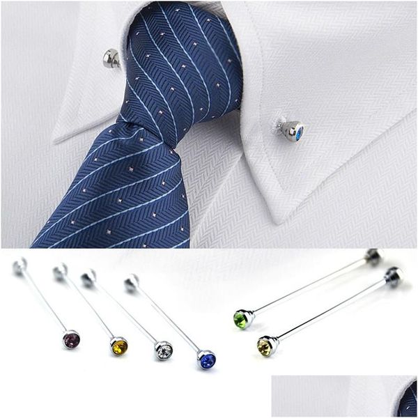 Clips de cravate Crystal Bar Collier de chemise pour hommes Pin Cravate Cravates Clip Fermoir Broche Barbell Revers Colliers Boucle Drop Ship Livraison Juif Dhxpv