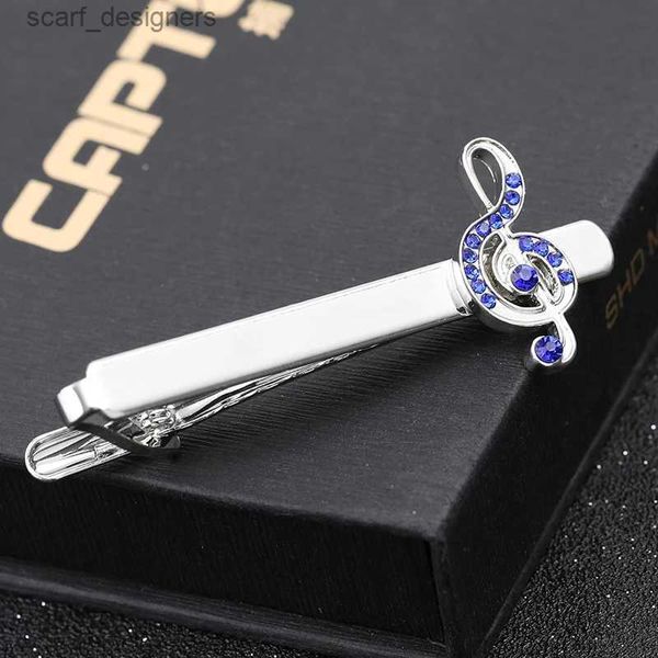 Tie Clips G Major Tie Clip Music Note Blue Crystal Copper Tie Clips Clips Cuffers Set Business Tie Clip High Pitch Music Coldie Party Clips Y240411