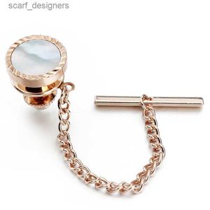 Times Clips Hawson Rose Gold et Mother of Pearl Tie Tack Mens Fashion Brossed Matte Metal Pin Pin d'embrayage avec Robe de mariée Gift Y240411