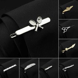 Tie Clips Mens Alloy Metal Silver Tie Clip 27 Design Options Scissors Fishbone Bead Wing Animal Clip Bar Wedding Party Sieraden Pins Y240411