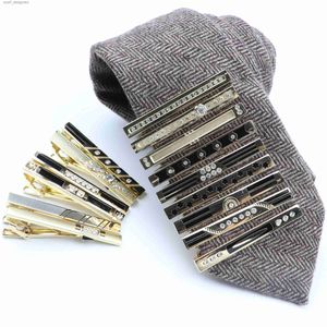 Tie Clips Mens Gold Black Jewel Metal Tie Clip Bright Chrome roestvrijstalen stropdas Clips Clasp klem bruiloft Charme Creatieve geschenken Y240411