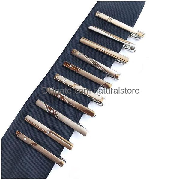 Clips de corbata para hombre Corbata de metal Bar Camisas de vestir de cristal Corbatas Pin para ceremonia Accesorios de hombre de oro Entrega de gota Joyería Gemelos Cierre DHK3G