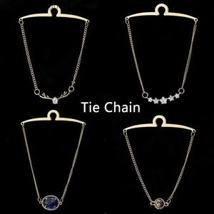 Tie clips heren stropdas metalen stroping ketting vaste shirt jurk stropdring ketting gold star herten u-chain banden clip sieraden accessoires y240411