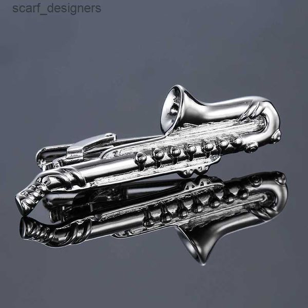 Clip Clips Nouveau 5cm Silvery Saxophone Men Tie Clip Bar Bar Coldage Pin Pince pour le mariage Business Business Birthday Creat Creating Cadeaux Y240411