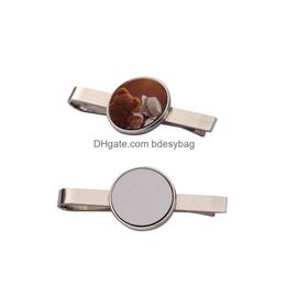 Tie clips Tie Clips Fashion Diy Sublimation Blank Designer Accessoire Ronde Vorm koperen sieraden voor man Business Sier Clip Fathers Day DHWZR