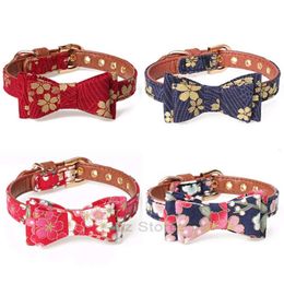 Tie Dog Cherry Pattern Flower Bow Pet Dogs Sakura Impresión Bowknot Collars Pets Cat Training Supplies Collar ajustable Th1006 S Knot s