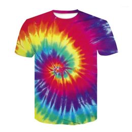 Mannen T-shirts Tie Dye 3D Afdrukken Mannen/Vrouwen Korte Mouw Breien T-shirt Casual Vrouwelijke Losse Tops 2023 zomer O Hals Tee Femme