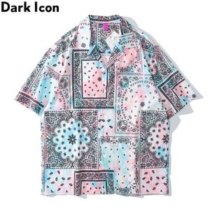 Tie Dye Bandana Polo Shirt Hommes Street Fashion Chemises hawaïennes Matériau léger Holiday Beach Chemise pour hommes 210603