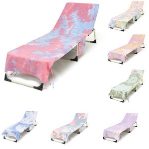 Couverture de chaise de plage Tie-Dye avec poche latérale 75 * 215cm Couvertures de serviette de salon à séchage rapide Chaise longue Bain de soleil Jardin Absorption d'eau DHL gratuit