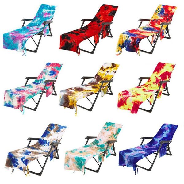 Tie Dye Housse de chaise de plage avec poche latérale Coloré Chaise longue Serviette Couvre Chaise longue Bain de soleil Jardin Absorption d'eau HH21-292