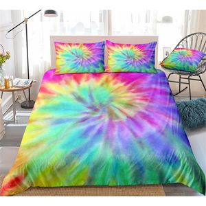 Tie Dye Literie Rainbow Tie Dyed Housse de couette Rouge Jaune Bleu Ensembles de literie Queen Home Textiles 3pcs Vert Violet Dropship 201021