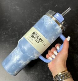 Tie Dye Blauw Roze Adventure Quencher Reisbeker 40oz met siliconen handvat Geïsoleerde bekers Deksels Stro Roestvrij staal Koffie Termos blauweregen Beker B1025