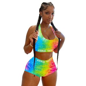 Tie Dye, figurbetontes Damen-Matching-Set, ärmellos, modisch, lässig, zweiteilige Outfits, Basic-Crop-Top und Biker-Shorts-Sets 2020 Y0719