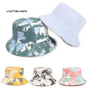 Tie Dye Emmer Hoeden Omkeerbare Double-Side-Wear Hat Print Outdoor Sun Hat Fisherman Caps Sunscreen Bucket Hat Dames G220311