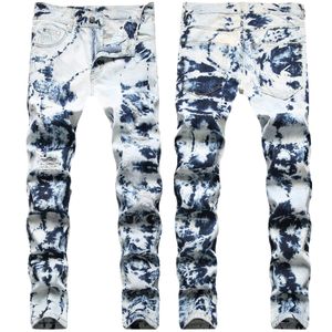 Tie Dye Jeans Hommes Slim Fit Haute Qualité Trou Droit Biker Denim Pantalon Moto Hommes Hip Hop Pantalon Pour Homme Grande Taille 28-42