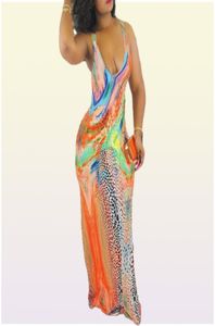 Tie Dye Imprimer Maxi Robes D'été Femmes Multi Scoop Neck Sans Manches Cheville Longueur Bandage Robe Rose Rouge Jaune Orange Jaune9789959