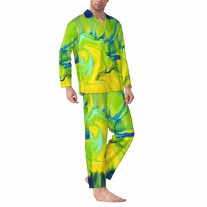 Tie Dye Print Nachtkleding Lente Abstract Ontwerp Esthetische Oversize Pyjama Sets Heren Lg-Sleeve Comfortabel Dagelijks Ontwerp Nachtkleding 33rA#