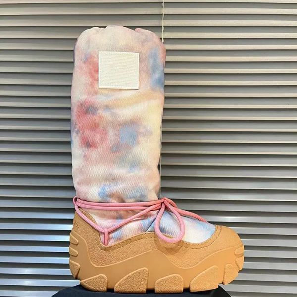 Bottes de neige imprimées Tie-Dye Ski Couleur contrastée Chaussures Classique Slip-On Chunky Bootie hiver Bout rond designer de luxe designerwomen bottes chaussures d'usine