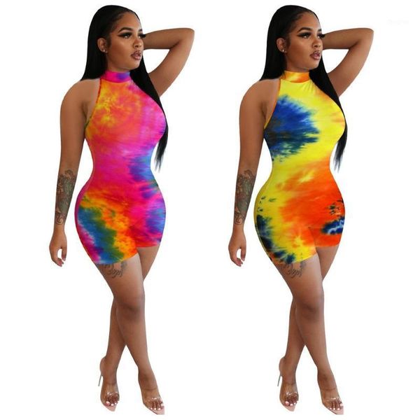 Tie Dye Sexy sin mangas mamelucos mujer verano mono Streetwear Skinny Beach Shorts Club fiesta mono monos 2021 mujeres Jum