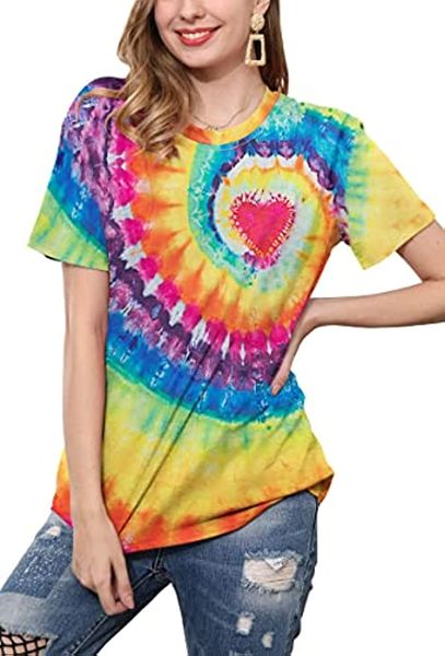 Tie Dye Shirt Femmes Coeur Graphic Tees Funny Rainbow Pride T-shirt LGBT Égalité Chemises Casual Tops À Manches Courtes