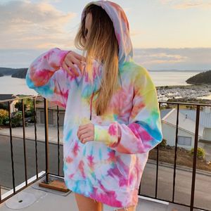 Tie Dye Femmes Vêtements Hoodies Teen Street Harajuku Hip Hop Pastel Sweat pour Femmes Impression Lâche Loisirs À Capuche MX200808