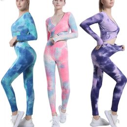 Tie Dye Yoga Anzug Langarm Damen Trainingsanzug Gym Sport Yoga Set für Damen Damen Sportswear Gym Sets für Frauen 240110