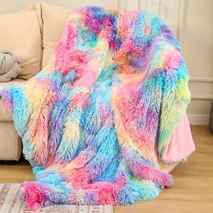 Tie-geverfde gradiëntdeken lange ruige faux fur gooi dekens flanel fleece regenboog gooit en dekens voor bedbank wll1787