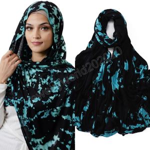 Cravate teint Hijab écharpe femmes extensible Printe châle Bufanda foulards musulmans enveloppes bandeau étole Bandana Turban 175*70CM