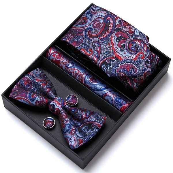 Tie pour hommes Robe formelle Tuxedo Coldage Mandkerchief Bo Set PlaisyParty Groom Wedding Butterfly Bowtie in Box 240418