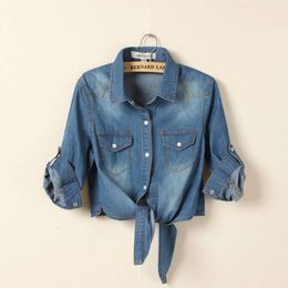 Die knoop knoop middelste mouw kleine sjaal denim shirt dames Koreaanse versie dames short jas thindesigner denim jasTrendy jasfashionable dames kleding zj9a