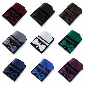 Conjunto de corbata para hombres Corbata 75 cm Color sólido Traje de lujo Bowtie Bolsillo Cuadrado Gemelos Arco Regalo de boda Cravat 240315