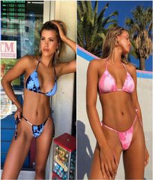 Tiedye Gradient Women Summer Swimwear Bikini Set Bra Triangle Cost Bathsuit Bathing Swimming2702046