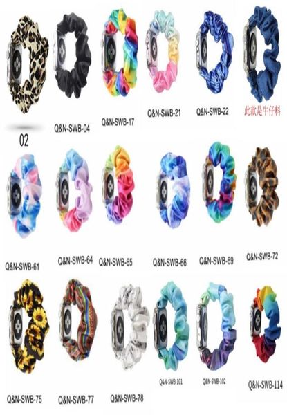 Tiedye motif velours tissu Scrunchie élastique bracelet de montre housse pour Apple Watch Band série 7 45mm 41mm 6 5 4 3 38mm 40mm 42m8429600