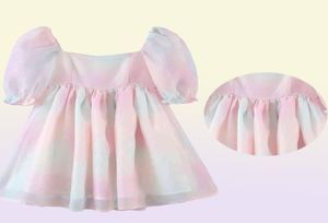 Tiedyed Rainbow Organza -jurk Aline Puff Sleeve Leuke zomer voor vrouwen Skater Short Party Holiday 2104273230036