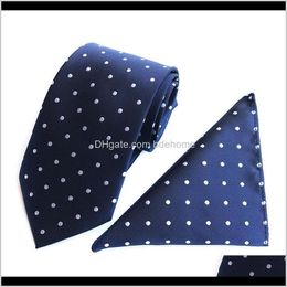 Corbatas Aessories Drop Entrega 2021 Moda para hombre 100% Conjunto de seda (Pañuelo de corbatas) Sólido Lunar Flor Dot Swedding Party Pocket Square Ne