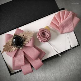 Cravatte Papillon 1 Set Cravatta stile britannico Tessuto fatto a mano Bowknot Spille Abito Camicia Spille per colletto Business Banchetto Matrimonio Bowtie Accessori