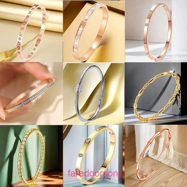 Tifannissm Bracelet Femme Mode Femme Titane Acier Or Rose Bracelet En Acier Inoxydable Non Décoloré Avec Trois Diamants Simple Et Fa Avec Boîte D'origine